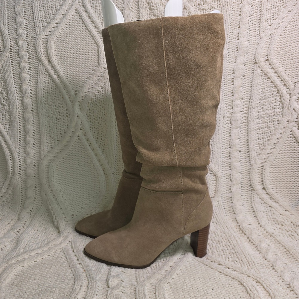 Essex Lane Slouchy Tall Boots Tan Soft Suede Leather Women 7M Excellent